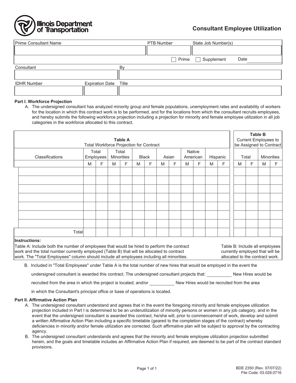 Form BDE2350 Consultant Employee Utilization - Illinois, Page 1