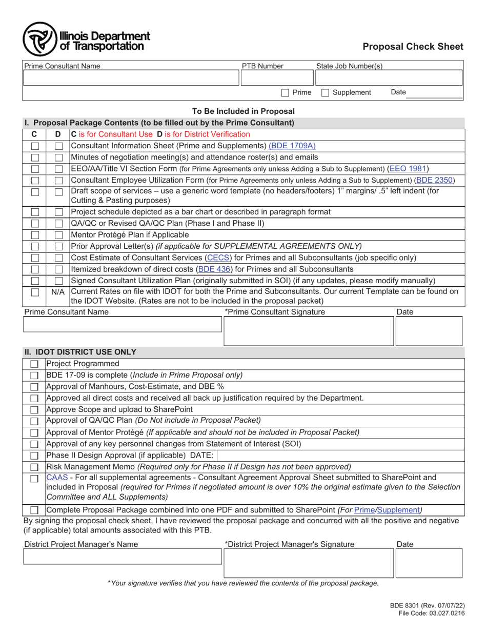 Form BDE8301 Proposal Check Sheet - Illinois, Page 1