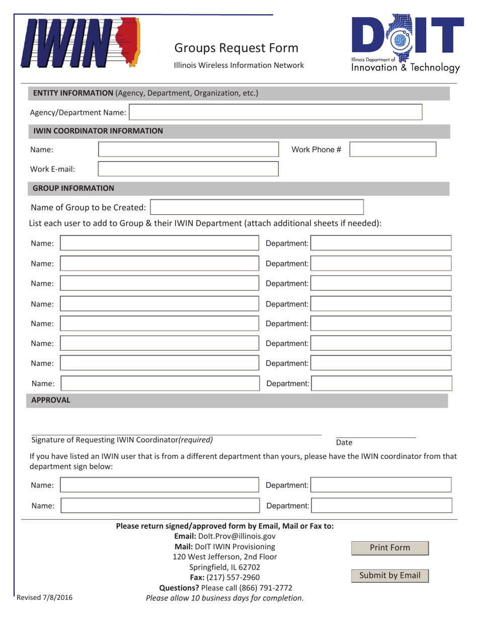 Groups Request Form - Illinois Wireless Information Network - Illinois, Page 1
