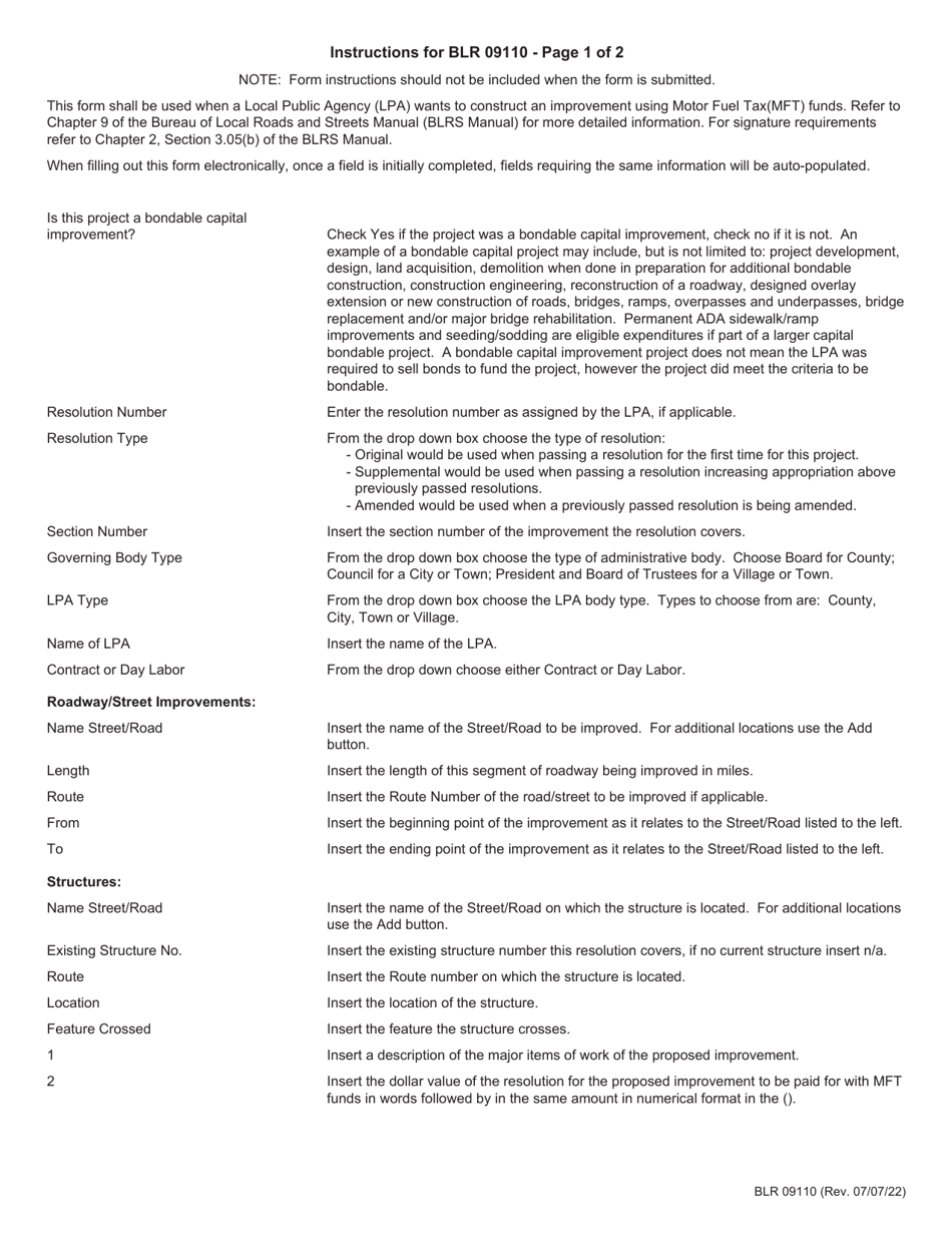 Form BLR09110 Resolution for Improvement Under the Illinois Highway Code - Illinois, Page 2