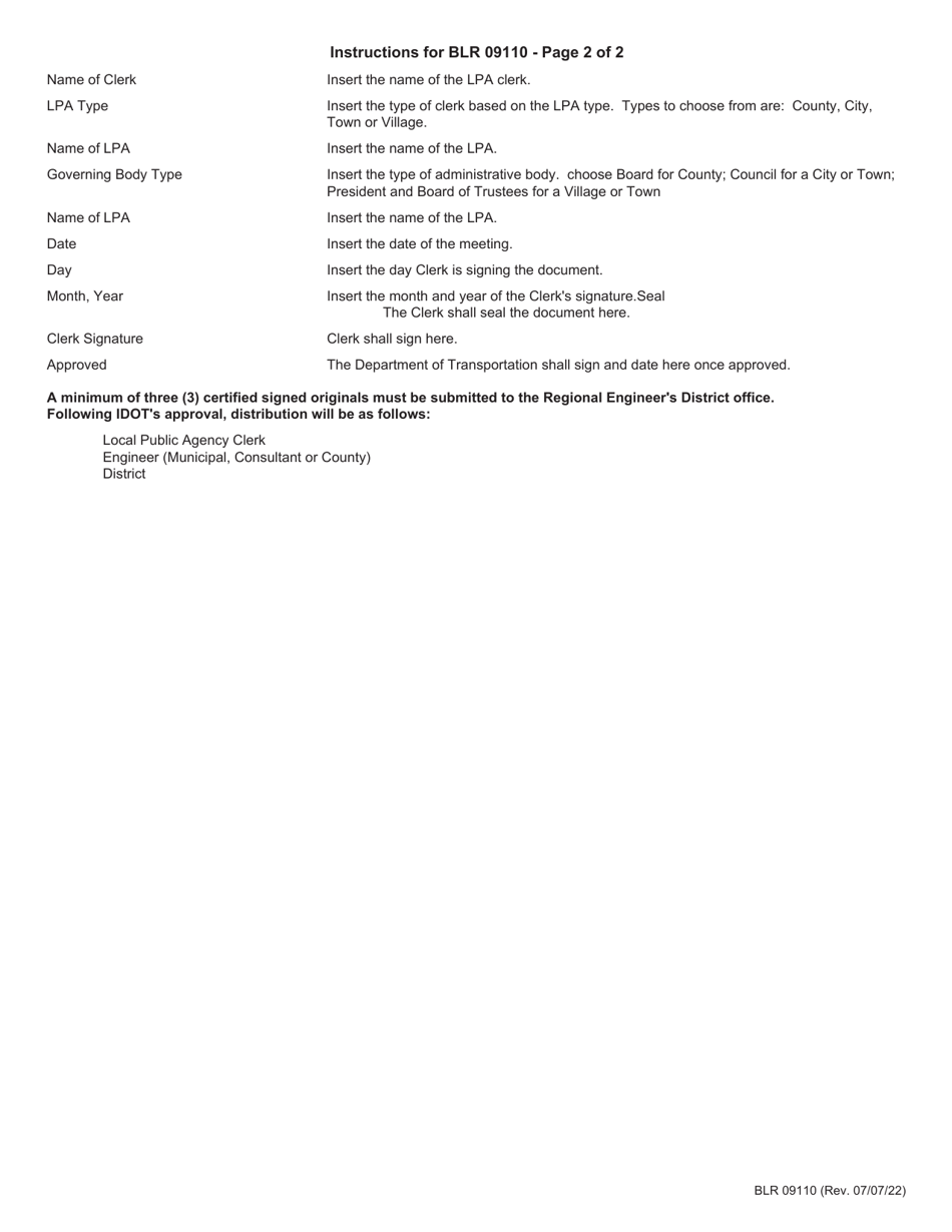 Form BLR09110 Resolution for Improvement Under the Illinois Highway Code - Illinois, Page 3