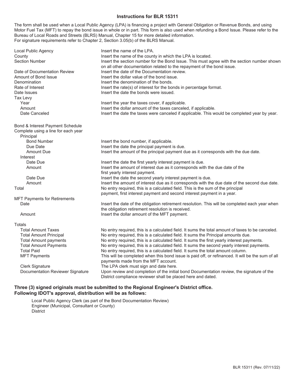 Form BLR15311 General Improvement or Refunding Bond Issues - Tax Levy and Bond Retirement Schedule - Illinois, Page 2