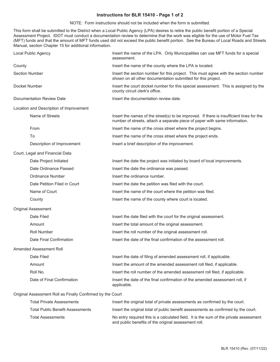 Form BLR15410 Special Assessments - Description, Court, Legal and Financial Data - Illinois, Page 2