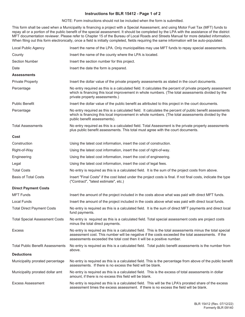 Form BLR15412 Statement of Financing of Local Improvement Project - Illinois, Page 2