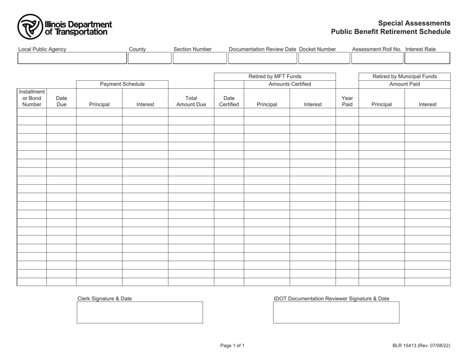 Form BLR15413 Special Assessments Public Benefit Retirement Schedule - Illinois, Page 1