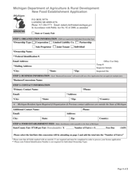 Document preview: New Food Establishment Application - State or County Fair - Michigan