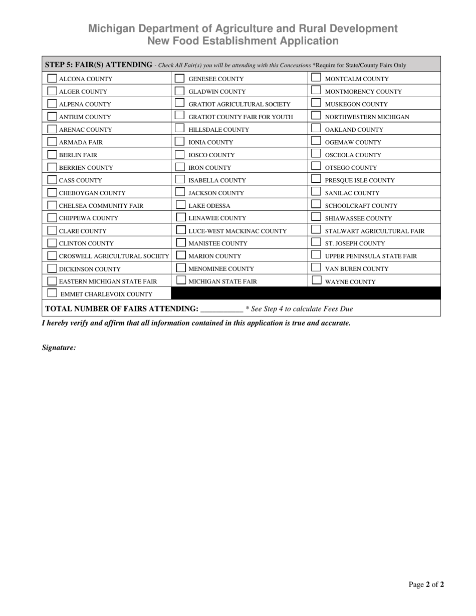 New Food Establishment Application - State or County Fair - Michigan, Page 2