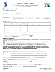 Electrical System Affidavit for Agricultural Migrant Labor Camps - Migrant Labor Housing Program - Michigan