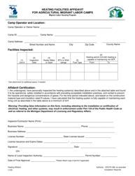 Document preview: Heating Facilities Affidavit for Agricultural Migrant Labor Camps - Migrant Labor Housing Program - Michigan