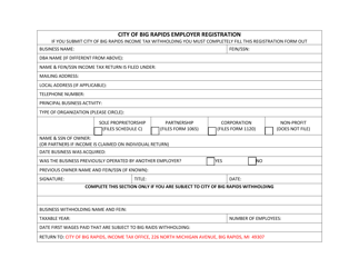 Document preview: Employer Registration - City of Big Rapids, Michigan