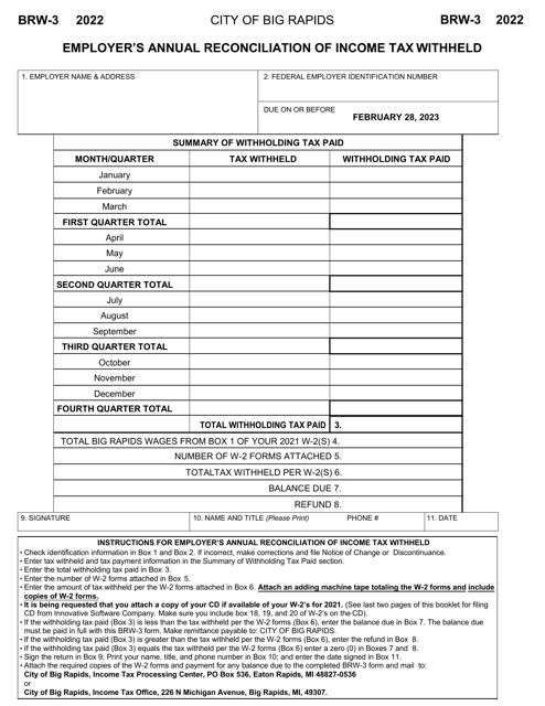 Form BRW-3 2022 Printable Pdf