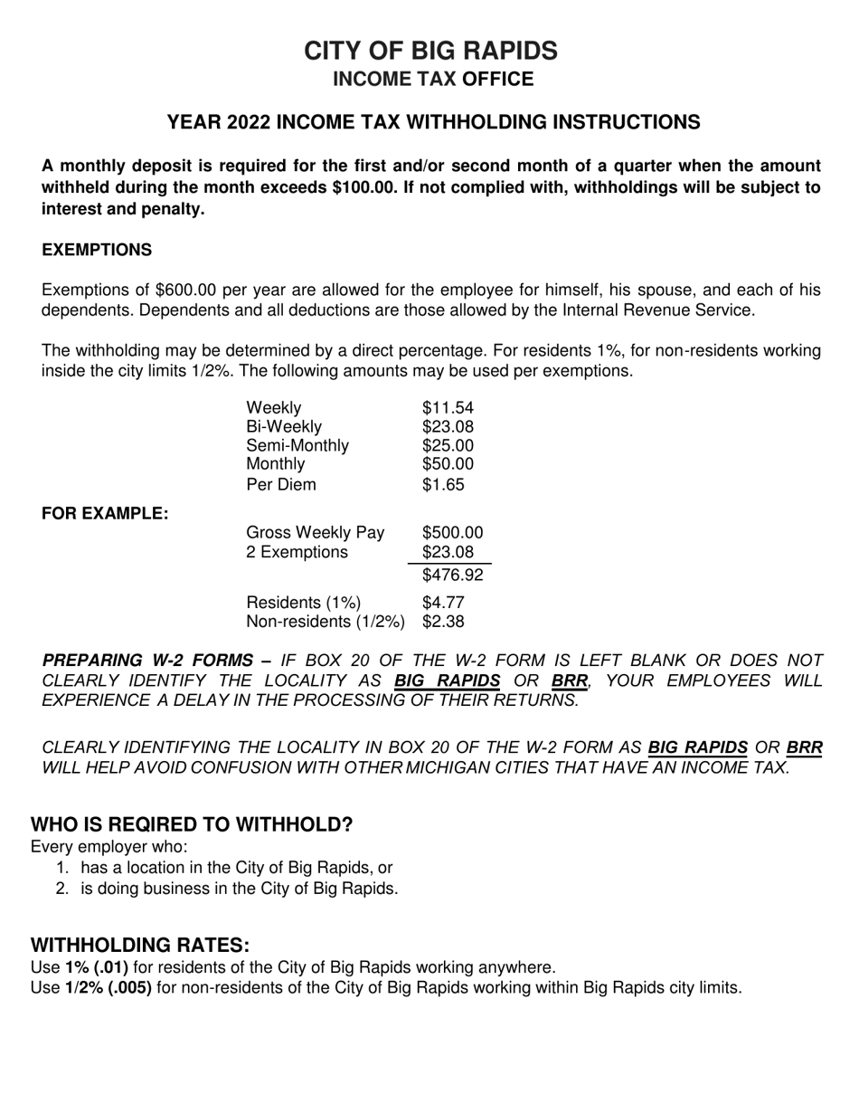 Form BR-941 Employers Monthly Deposit of Income Tax Withheld - City of Big Rapids, Michigan, Page 2
