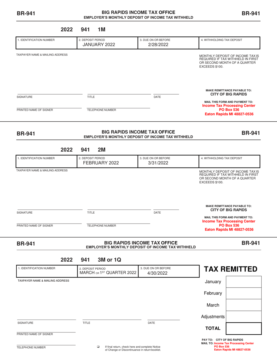 Form BR-941 Employers Monthly Deposit of Income Tax Withheld - City of Big Rapids, Michigan, Page 4