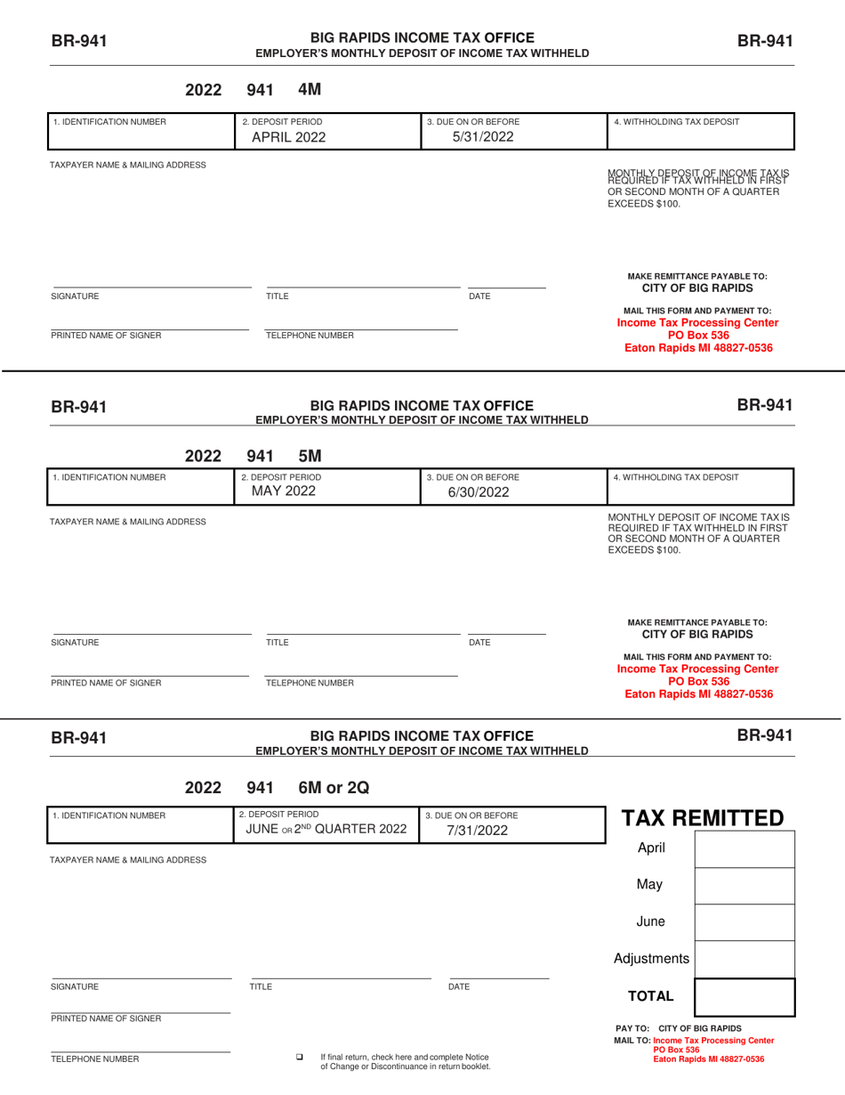 Form BR-941 Employers Monthly Deposit of Income Tax Withheld - City of Big Rapids, Michigan, Page 5