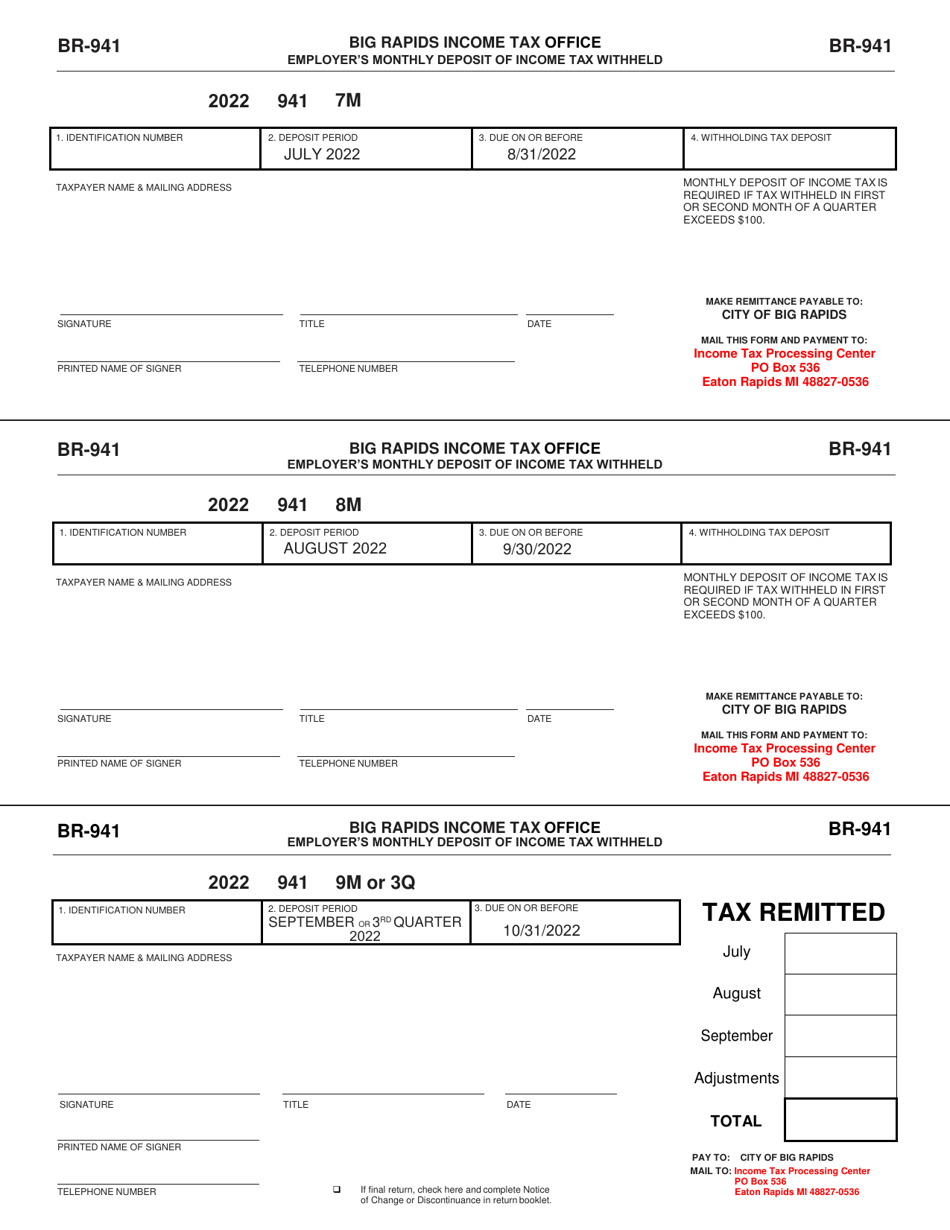 Form BR-941 Employers Monthly Deposit of Income Tax Withheld - City of Big Rapids, Michigan, Page 6