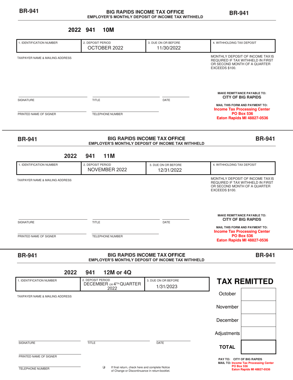 Form BR-941 Employers Monthly Deposit of Income Tax Withheld - City of Big Rapids, Michigan, Page 7