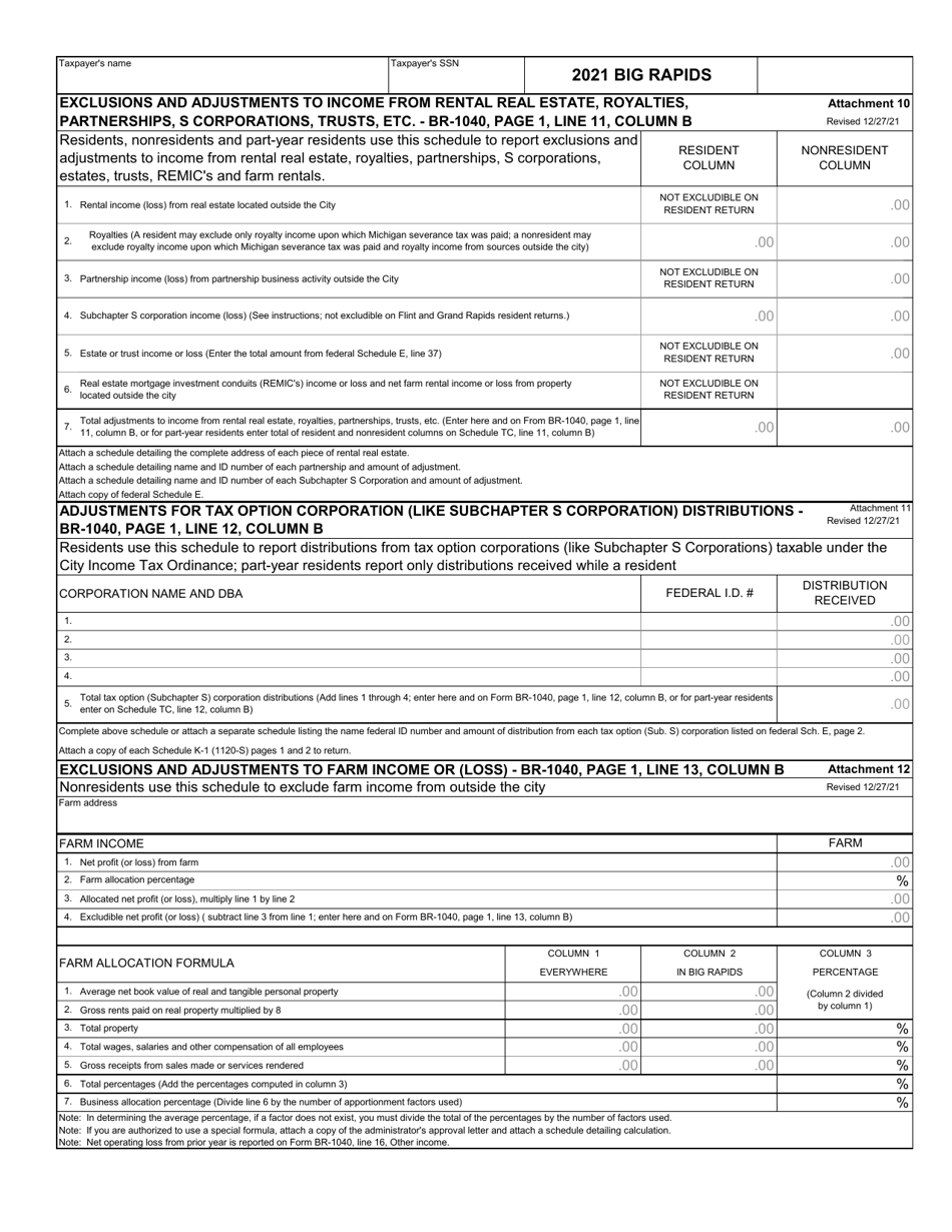 Form BR-1040 Individual Income Tax Return - City of Big Rapids, Michigan, Page 10