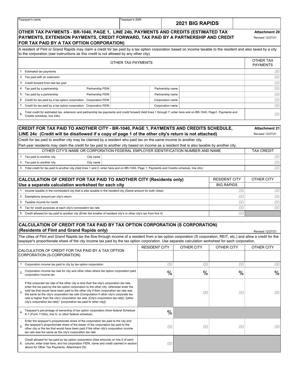 Form BR-1040 Individual Income Tax Return - City of Big Rapids, Michigan, Page 14