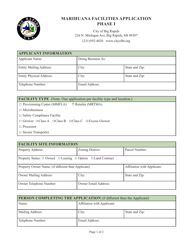 Document preview: Marihuana Facilities Application - Phase I - City of Big Rapids, Michigan