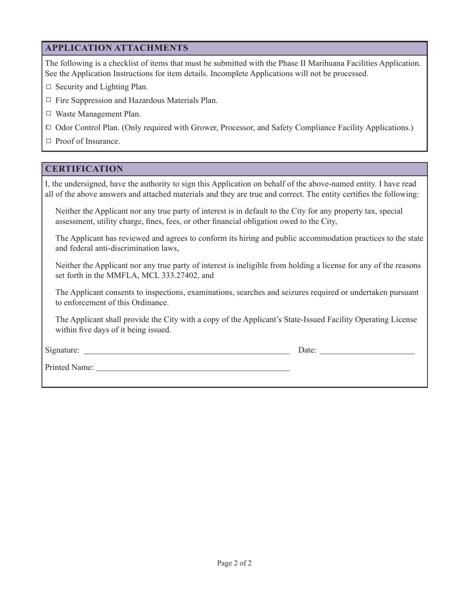 Marihuana Facilities Application - Phase Ii - City of Big Rapids, Michigan, Page 2