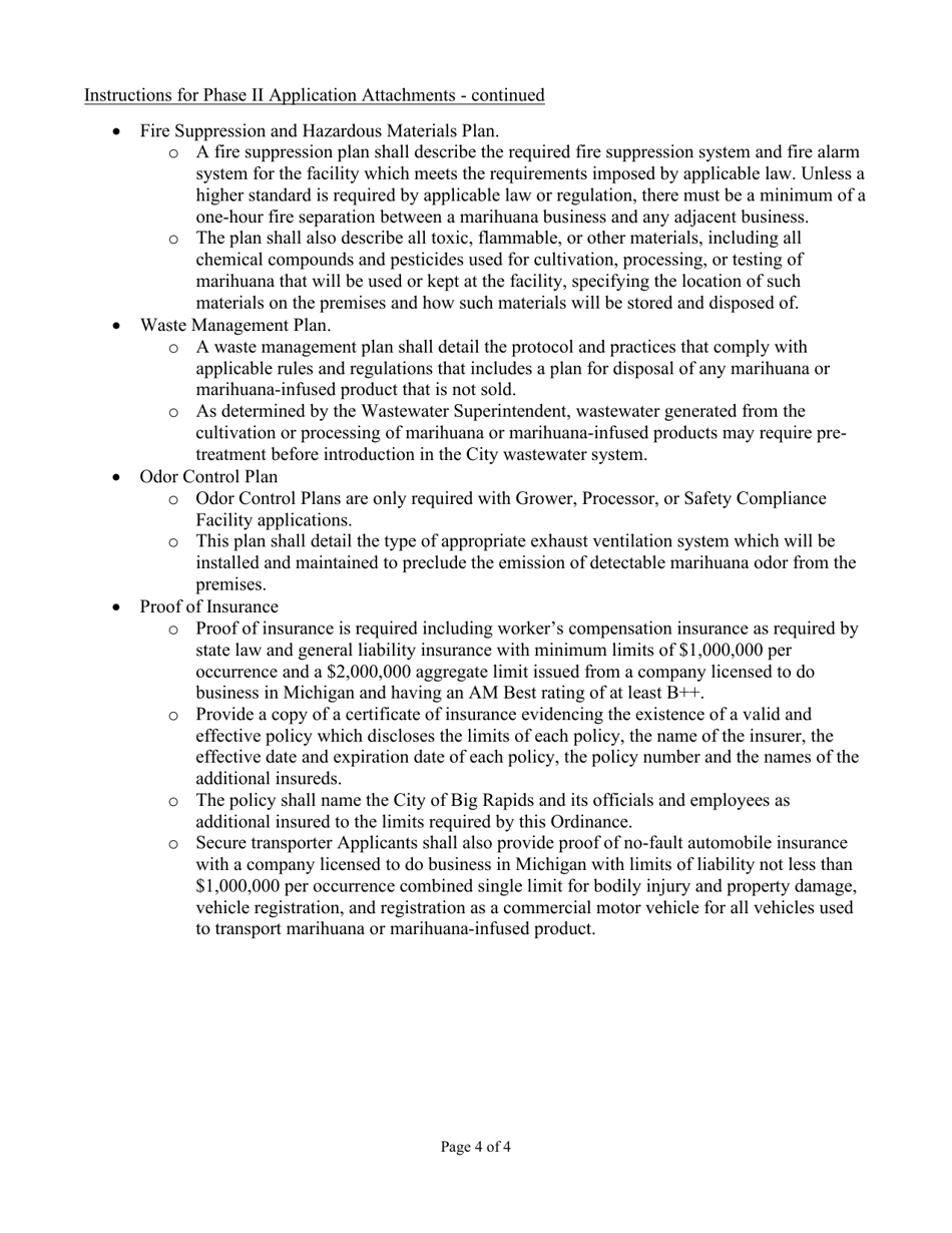 Instructions for Marihuana Facilities Application - City of Big Rapids, Michigan, Page 4