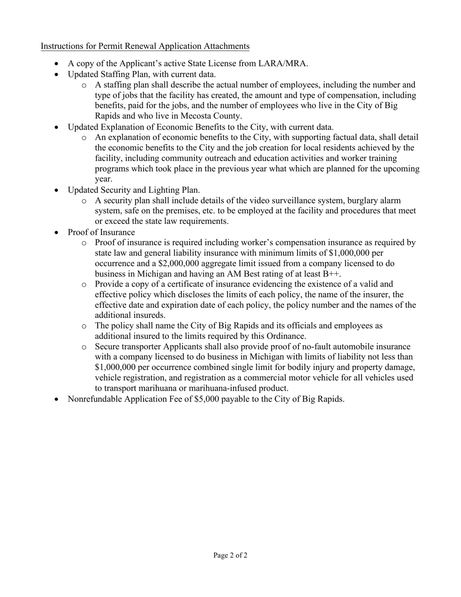 Instructions for Marihuana Facilities Permit Renewal Application - City of Big Rapids, Michigan, Page 2