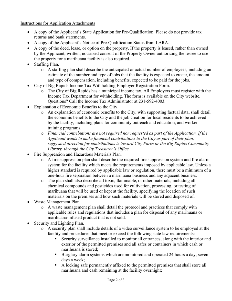 Instructions for Marihuana Facilities Permit Sale or Transfer Application - City of Big Rapids, Michigan, Page 2