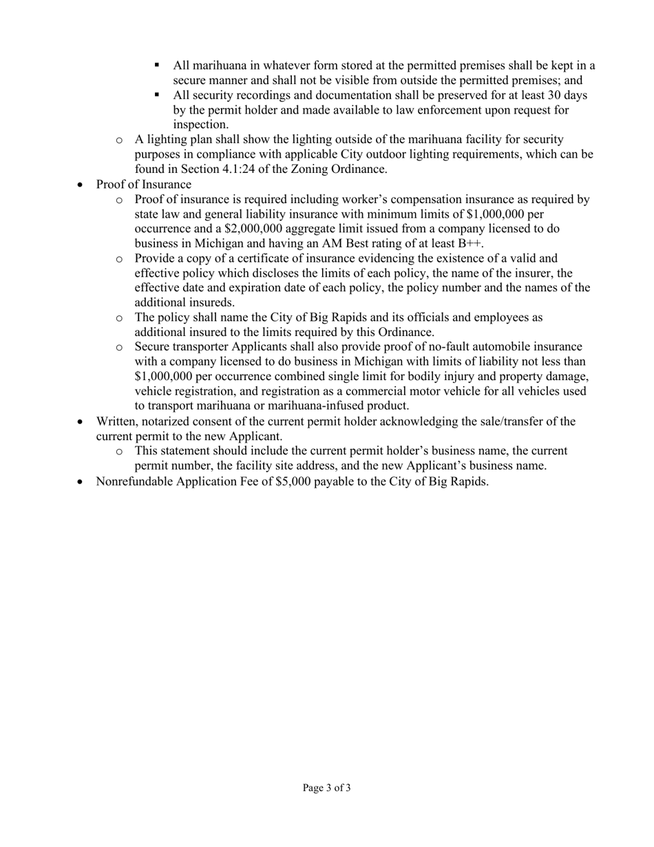 Instructions for Marihuana Facilities Permit Sale or Transfer Application - City of Big Rapids, Michigan, Page 3
