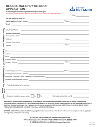 Residential Re-roof Permit Application - City of Orlando, Florida