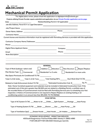 Document preview: Mechanical Permit Application - City of Orlando, Florida