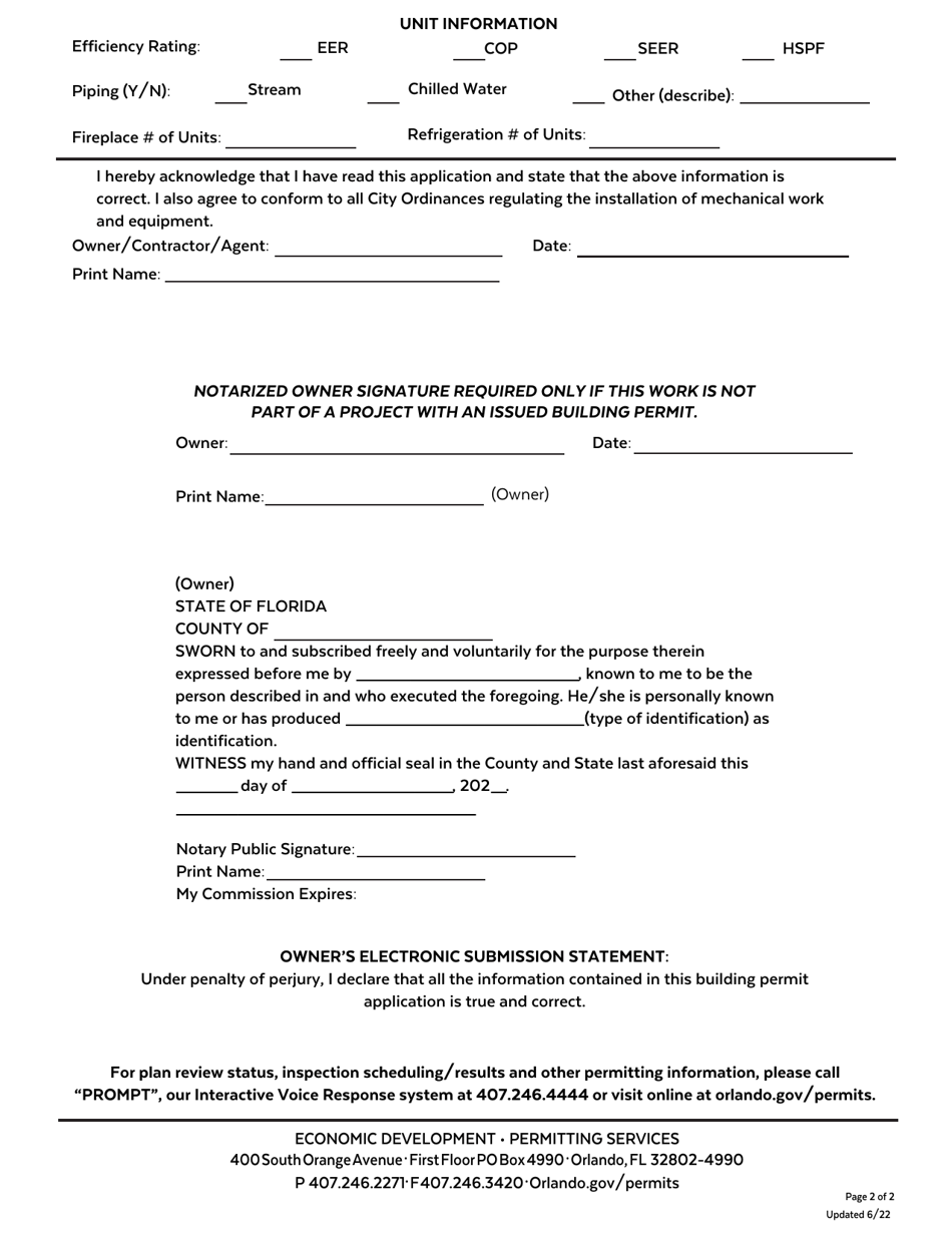 City of Orlando, Florida Mechanical Permit Application - Fill Out, Sign ...