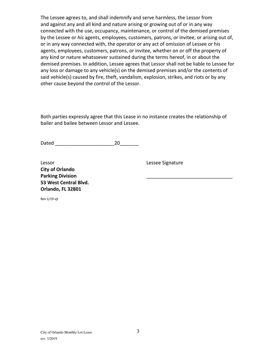 Monthly Lot Permit Parking Agreement - City of Orlando, Florida, Page 3