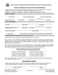 Document preview: Form 593A Tenant Hardship Application for Interpreter - City and County of San Francisco, California