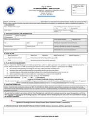 Document preview: Plumbing Permit Application - City of Adrian, Michigan