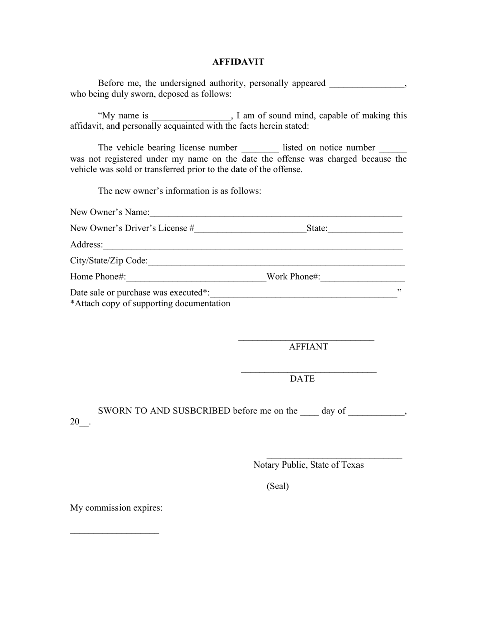 City of Fort Worth, Texas Affidavit of Non-ownership - Fill Out, Sign ...