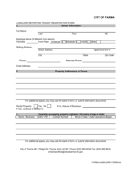 Landlord Reporting Tenant Registration Form - City of Parma, Ohio