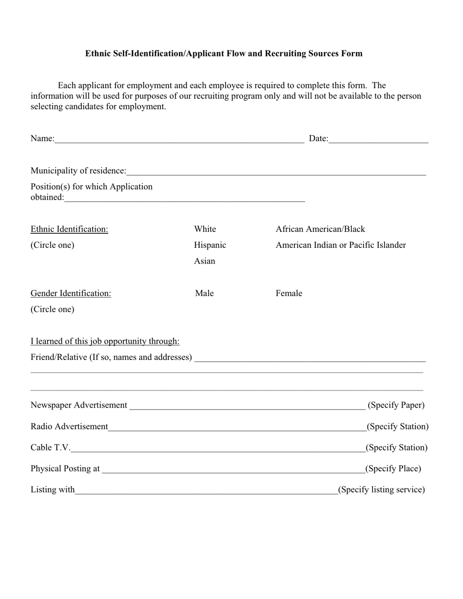 Ethnic Self-identification / Applicant Flow and Recruiting Sources Form - City of Parma, Ohio, Page 1