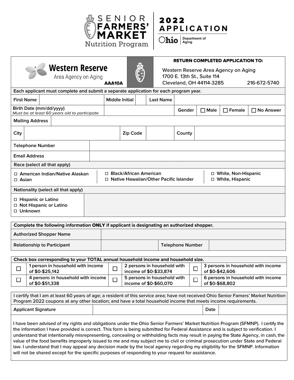 2022 Ohio Senior Farmers' Market Nutrition Program Application Fill