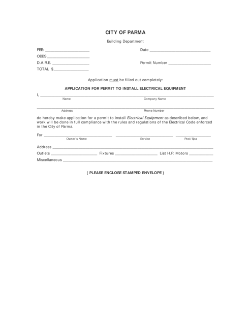 Application for Permit to Install Electrical Equipment - City of Parma, Ohio Download Pdf
