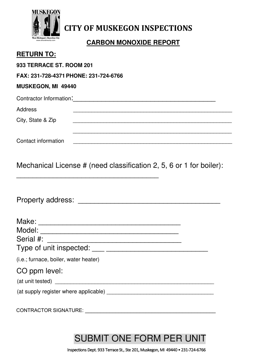 City Of Muskegon, Michigan Carbon Monoxide Report Download Printable ...