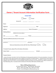 Document preview: Owner/Tenant Account Information Verification Form - City of Miamisburg, Ohio
