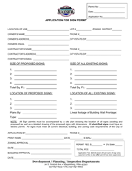 Document preview: Application for Sign Permit - City of Miamisburg, Ohio