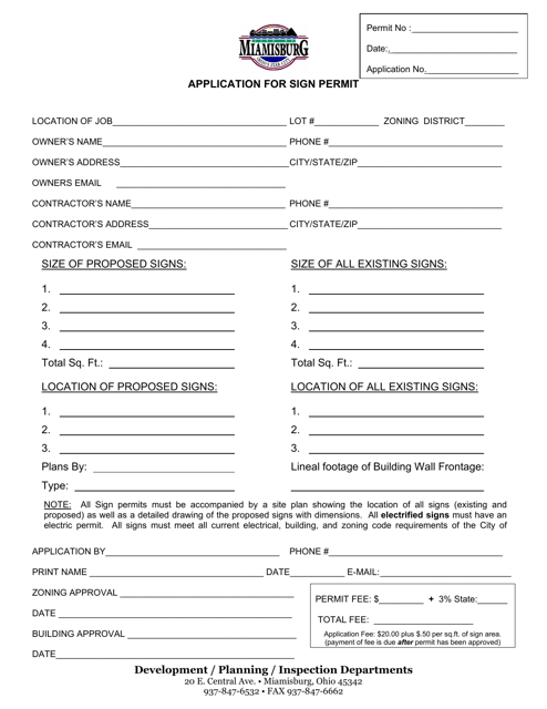 Application for Sign Permit - City of Miamisburg, Ohio Download Pdf