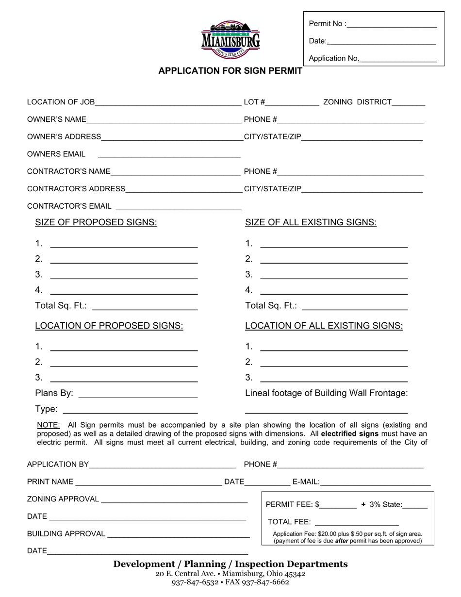 Application for Sign Permit - City of Miamisburg, Ohio, Page 1