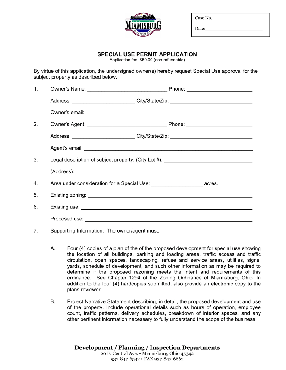 Special Use Permit Application - City of Miamisburg, Ohio, Page 1