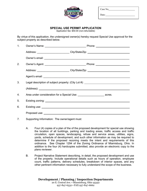 Special Use Permit Application - City of Miamisburg, Ohio Download Pdf