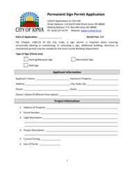 Document preview: Permanent Sign Permit Application - City of Ionia, Michigan
