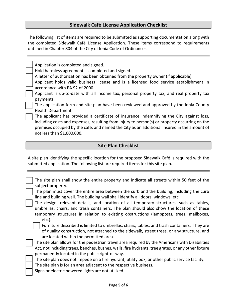 Sidewalk Cafe License Application - City of Ionia, Michigan, Page 5