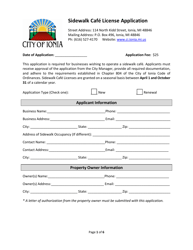 Document preview: Sidewalk Cafe License Application - City of Ionia, Michigan