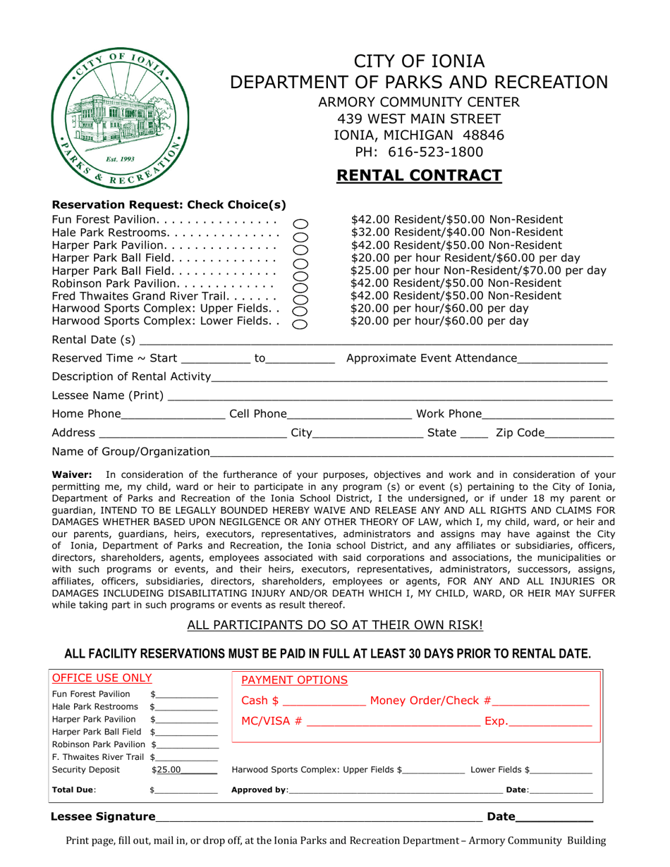 Rental Contract - City of Ionia, Michigan, Page 1